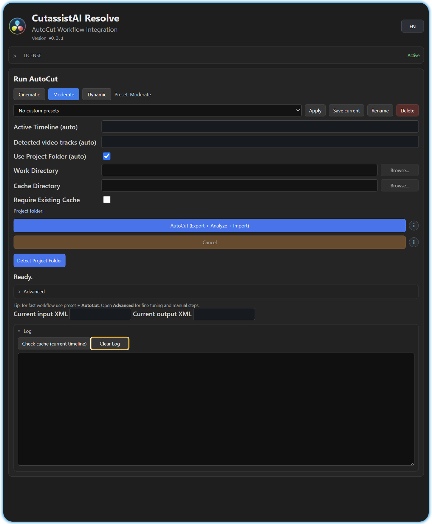 CutAssistAI integrated panel in DaVinci Resolve